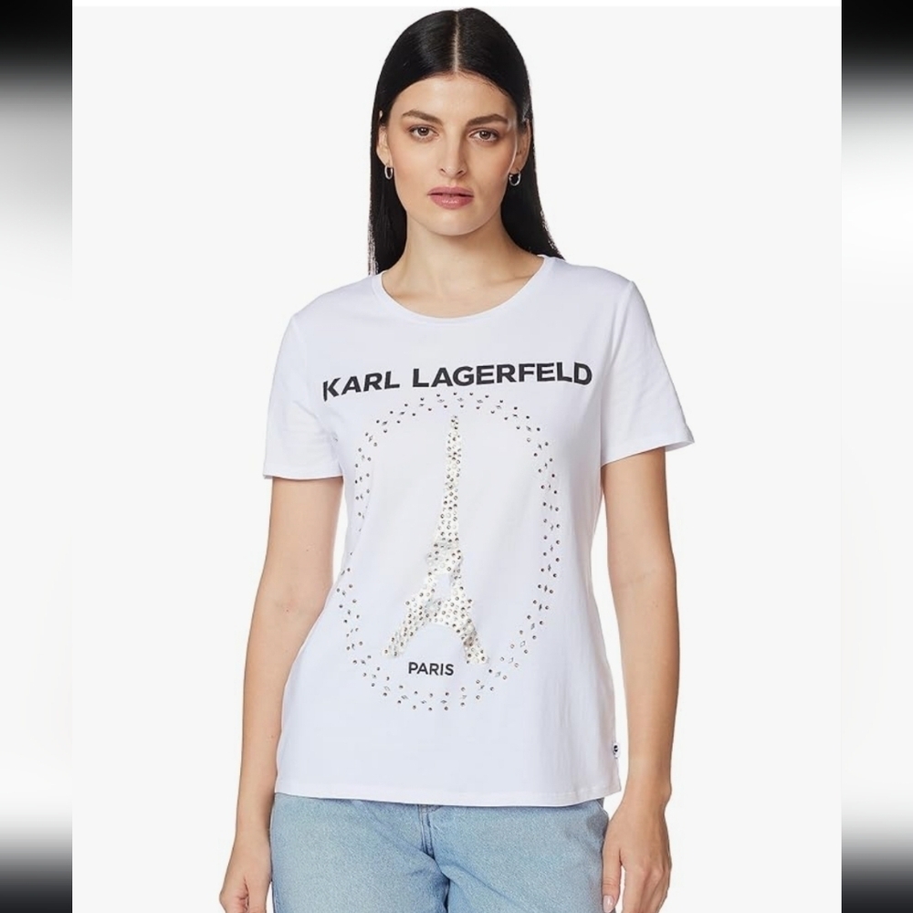 Karl Lagerfeld White Eiffel Tower Graphic Tee